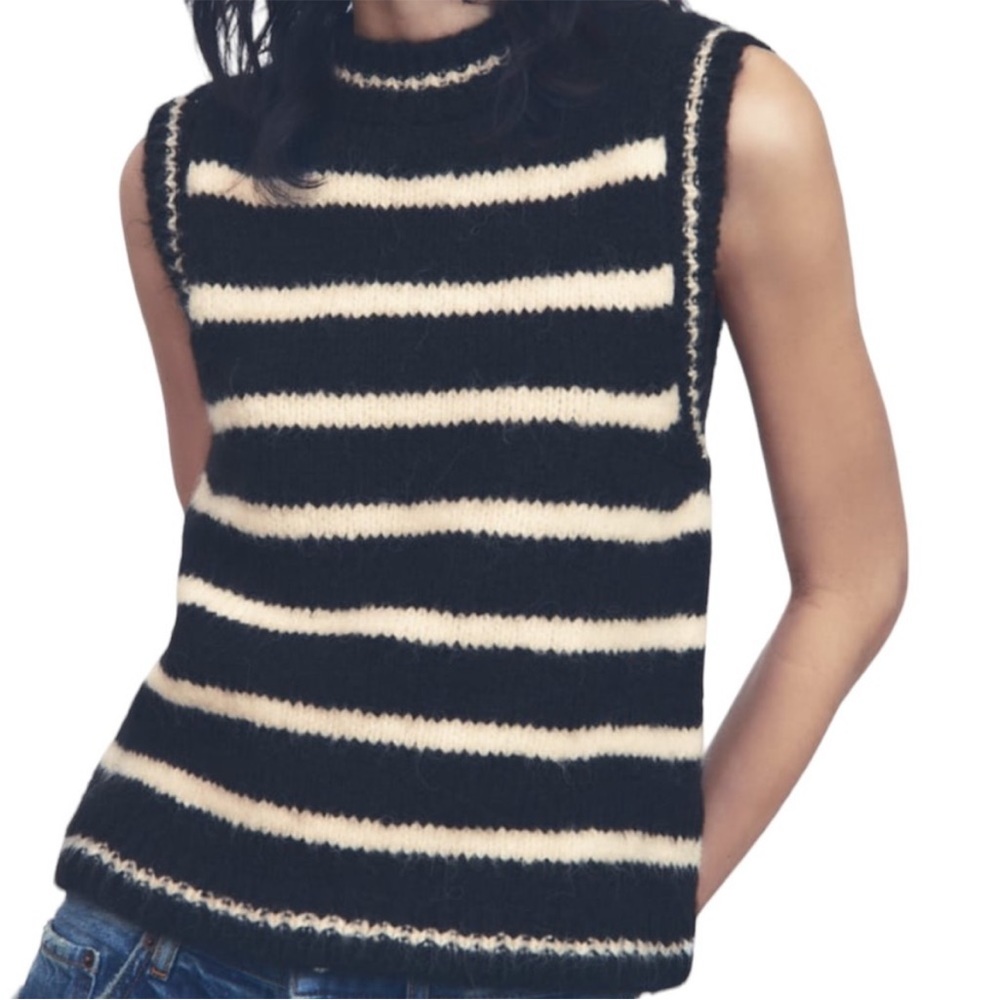 Zara Striped Boxy Fit Cropped Sweater Vest Black White Size Small